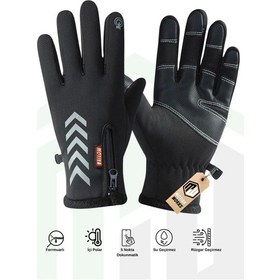 Resim Motiva Su Geçirmez Softshell Unisex Bisiklet, Motosiklet Eldiven Dokunmatik Kışlık Rüzgar Geçirmez Kaymaz 