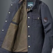 Resim Erkek Vintage Esinli Bej Khaki Ceket - Rahat Yaka, Çoklu Cep, Düğmeli Dış Giyim, Bahar/Sonbahar, Polyester Astarlı, H-Fit, Retro Stil 