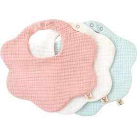 Resim 3'lü %100 Pamuklu Organik Soft Renkler 8 Katlı Müslin Bebek Önlük / Salya Önlüğü/nikel Free Çıtçıt 
