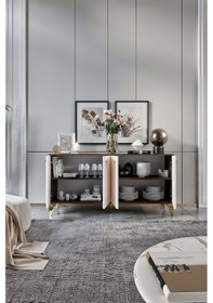 Resim ZEUGMA KONSOL MDF MEBRAN KAPAK EKRU CEVİZ GOLD 