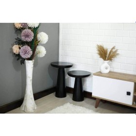 Resim 2'li Siyah Konik Mantar Sehpa Siyah 