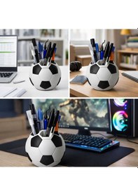 Resim Futbol Topu Kalemlik Masaüstü Kalem Organizer Dekoratif Kalem Tutucu Ofis & Kalemlik Siyah - Beyaz 