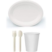 Resim Ekolojik 96 Kişilik Parti Piknik Sofra Sunum Seti - 28x20 Cm. Oval Tabak Bardak Çatal Kaşık Takımı 