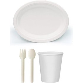 Resim Ekolojik 96 Kişilik Parti Piknik Sofra Sunum Seti - 28x20 Cm. Oval Tabak Bardak Çatal Kaşık Takımı 