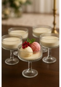 Resim Grandora Cam Dondurma Ve Tatlı Kasesi 6 Lı Set Şık Ayaklı Servis Kasesi Reçel, Çerez, Puding Sunum Kasesi Şeffaf 