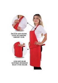 Resim Simple 3lü Set Ayar Askılı Mutfak Önlüğü Seti Eldiven, Tutacak Kırmızı 