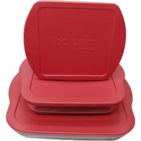 Resim Paşabahçe Kırmızı Kapaklı Borcam 3 Parça Kare Set 