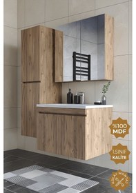 Resim Teta Home Tokyo 65 Cm Mdf Banyo Dolabı Seti + Boy Dolabı Atlantik Çam Atlantik Çam 