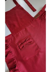 Resim Keten Fırfırlı Bohem Mutfak Önlüğü Bordo 