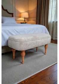 Resim Dikdörtgen Puf Callısto İthal Kadife Kumaş Klasik Ahşap Ayaklı Modern Tasarım Açık Bej 