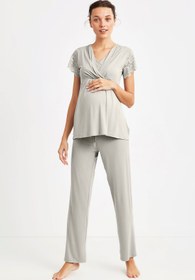 Resim Yumuşak dokulu hamile pijama takımı - Yeşil / M 