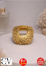 Resim Kare Dokulu Gold Saç Tokası Mini Metal Mandal Toka 3 Cm Altın 