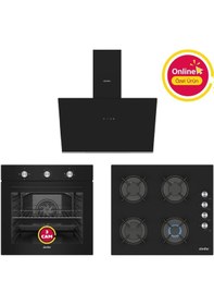 Resim Simfer 4 Fonksiyon Trend Mekanik Siyah Power Turbo 3'lü Ankastre Set (Fırın + Ocak + Davlumbaz) 