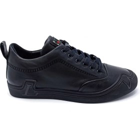 Resim Marcomen Siyah Deri Erkek Sneaker Ayakkabı 