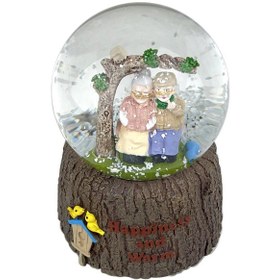 Resim Happiness And Warm - Sevimli İhtiyar Çift Işıklı Ve Müzikli Kar Küresi 