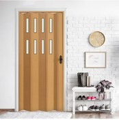 Resim Faran Dekorasyon 87 x 215 Meşe Renk Camlı Pvc Akordiyon Kapı - FRNAKMODEL-0-44 