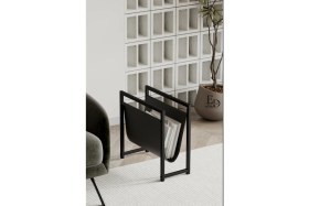 Resim ED Efelez Design Coral Koltuk Yanı Dergilik , Gazetelik , Kitaplık, Siyah Metal - Siyah Deri 