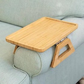 Resim Orret Home Yaylı Tutamaçlı Bambu Koltuk Tepsisi - Menteşeli, Kaymaz, Kolay Kullanımlı, Sağlam Tutan Yan Sehpa, Koltuk Kenarına Takılan Tepsi Sehpa (Dikdörtgen) 