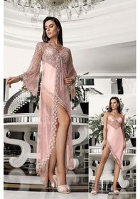 Resim İmaj 5200 Kadın Pudra Sabahlıklı Gecelik İkili Saten Set Pudra 