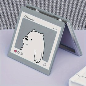 Resim Karikatür Ayı Tasarımlı Taşınabilir Makyaj Aynası, Sentetik Deri Çerçeve, Cam Yüzey, Toz Boyalı Bitiş, Makyaj Masası Montajı, Kokusuz, Pil Gerektirmez, Her Durum İçin 180° Ayarlanabilir Mini El Aynası, Mini Ayna 