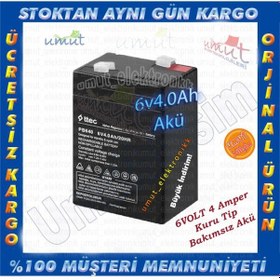Resim Eu33- 6V 4Ah Kuru Bakımsız Akü 6 V 4 Ah , 6 Volt 4 Amper ,6V4Ah 