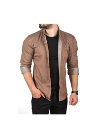 Resim Deepsea Erkek Kahve Dar Kesim Çıt Çıt Düğmeli Pamuklu Kot Gömlek Likralı Spor Gömlek 2300412 Kahve 