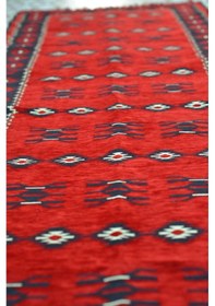 Resim Etnik Motifli Otantik Dekoratif Kilim Desenli Halı 80cmx300cm M1 Kırmızı 