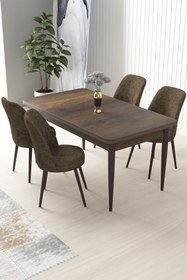 Resim Canisa Concept Nil Serisi 70x110 Sabit Mutfak Masası Takımı Barok Desen Masa 4 Kahverengi Sandalye 