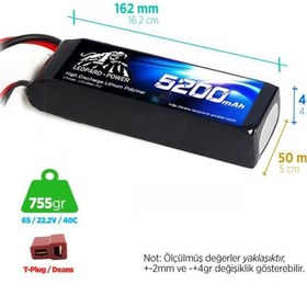 Resim Leopard Power 5200 Mah 22.2v 6s 40c Lityum Polimer Lipo Batarya Pil T Plug 