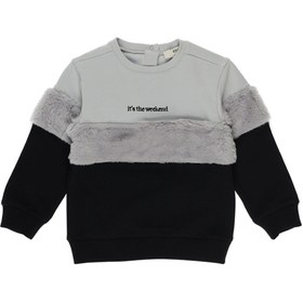 Resim Panço Kız Bebek Peluş Detaylı Yazı Nakışlı Gri Sweatshirt 