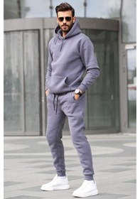 Resim Madmext Füme Kapşonlu Basic Eşofman Takımı 5905 Füme 