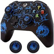 Resim Gaojunshop01 Brhe Xbox One Kaydırmaz Silikon Kılıf Seti - Çin Ejderha Desenli Mavi 2 Başparmak Kapağı 