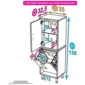 Resim Eliusta Miretta Üst Bölme Kapaklı Altı Kirli Sepetli Dolap 35 Cm Genişlik Beyaz 35x138x32,5 Cm Dolap Beyaz 