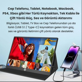 Resim Npo NPM6T 15.6" IPS Fhd 5ms 60Hz Type-C Telefon&oyun Konsolu Uyumlu Dokunmatik Taşınabilir Monitör 
