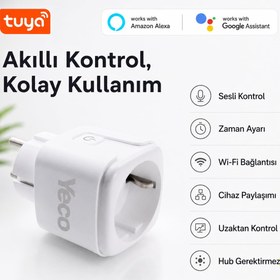 Resim YECO SP-16 Akıllı Priz, Wi-Fi Uyumlu, Telefonla Kontrol, 16A Akım Koruma, Enerji İzleme 