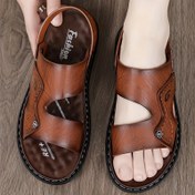 Resim Erkek Yaz Plaj Sandaletleri - Ayarlanabilir Kayışlı Şık Kahverengi Suni Flip-Flops, Rahatlık İçin Yumuşak Taban, Günlük Giyim ve Açık Hava Aktiviteleri İçin Mükemmel, Plaj Ayakkabıları | Şık Sandaletler | Rahat Ayakkabılar 
