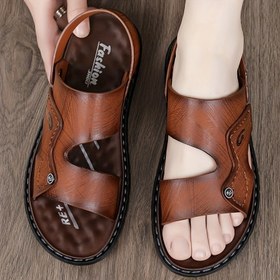 Resim Erkek Yaz Plaj Sandaletleri - Ayarlanabilir Kayışlı Şık Kahverengi Suni Flip-Flops, Rahatlık İçin Yumuşak Taban, Günlük Giyim ve Açık Hava Aktiviteleri İçin Mükemmel, Plaj Ayakkabıları | Şık Sandaletler | Rahat Ayakkabılar 