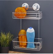 Resim Vakumlu Banyo Duvar Rafı Şampuanlık 2 Katlı Gümüş 