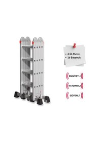 Resim Endokon Platformlu 4,56 Metre - 16 Basamaklı Katlanır Akrobat Merdiven - Büyük Menteşe - Kalın Profil 
