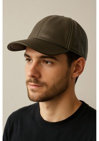 Resim %100 Hakiki Deri Şapka Spor Şapka Deri Cap Kep Deri Şapka Güderi Ayarlanabilir Ölçü Haki 