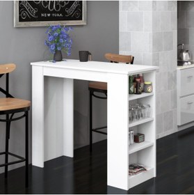 Resim Bicabin Tekila Raflı Bar Masası, Yemek, Mutfak Masası Beyaz (bar Table) 