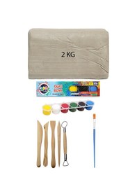 Resim Beyaz Seramik Hamuru 2 Kg Kil Ebeşuar Seti 6x15 Ml Guaj Boya Seti 
