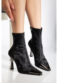 Resim Delina Topuklu Kadife Bot Siyah 