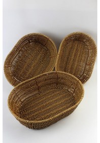Resim 3 Lü Rattan Plastik Sepet, Ekmeklik , Meyve Sepeti Oval 3 Boy 3716 