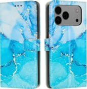 Resim İphone Uyumlu 17 Pro Max İçin Kartlık Cüzdan Kapaklı Kılıf Boyunluk Tokalı Kapak Boyalı Mermer 