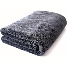 Resim Geniş Premium Mikrofiber Kurulama Havlusu, 1400 GSM, Kenarsız Bükümlü Tasarım, Arabalar, Kamyonetler ve Evler için Tek Geçişli Kurutma, 60.96cm x 91.44cm, Gri 