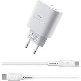 Resim Wiwu Wi-G008 Essen Serisi GaN Tech PD Hızlı Şarj Başlığı Type-C to Type-C PD 30W Kablolu Şarj Seti - Beyaz 