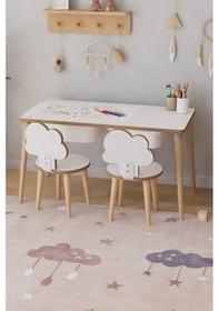 Resim Resim Kağıdı Rulolu Çocuk Oyun Aktivite Masası 2 Sandalyeli Çekmeceli Çocuk Masası - Bulut Çok Renkli 