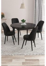 Resim Canisa Kea Serisi Yuvarlak Siyah Mermer Desen Mutfak Masa Takımı 4 Siyah Babyface Sandalye Masa Siyah Mermer Desen Sandalyeler Siyah 