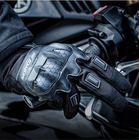 Resim Motoanl Motosiklet Kışlık Eldiven Waterproof Oxford Ve Deri Kumaş Premium Motor Korumalı Eldiveni Siyah 